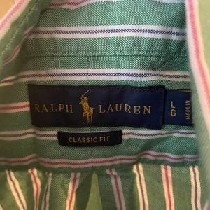 Green striped button down Oxford shirt